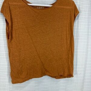 LOFT Burnt Orange Short-Sleeve Boxy linen Tee